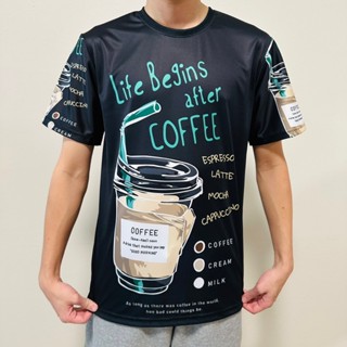 เสื้อยืดลายแก้วกาแฟ Coffee สีดำ โทนมินิมอล