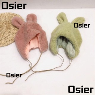 Osier1 หมวกผ้าฟลีซ ป้องกันหู แต่งหูกระต่าย ให้ความอบอุ่น ลายการ์ตูนน่ารัก สีพื้น แฟชั่นฤดูหนาว สําหรับเด็กผู้หญิง