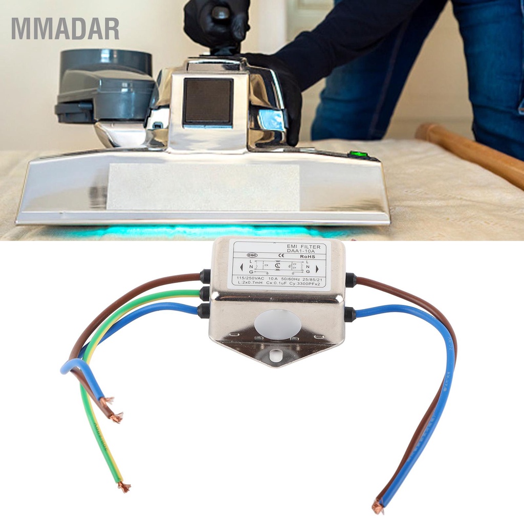 MMADAR Power Line EMI Filter Universal Single Phase Wire ตัวป้องกันเสียงรบกวนสำหรับระบบอัตโนมัติทางอุตสาหกรรม AC115 250V