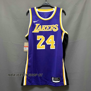 【คุณภาพสูง】ใหม่ ของแท้ NBA Los Angeles Lakers สําหรับผู้ชาย #24 Kobeϟbryant เสื้อเจอร์ซีย์ คอกลม สีม่วง