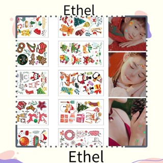 Ethel1 สติกเกอร์รอยสักชั่วคราว ลายคริสต์มาส ซานตาคลอส เรืองแสง สําหรับตกแต่งปาร์ตี้ 2 ชุด