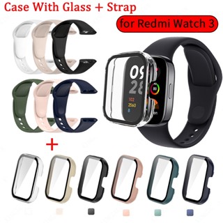 เคสกระจก 9D พร้อมสายคล้อง สําหรับ Redmi Watch 3 Active PC แข็ง ป้องกันหน้าจอ สร้อยข้อมือ สําหรับ Xiaomi Redmi Watch3 Lite อุปกรณ์เสริม