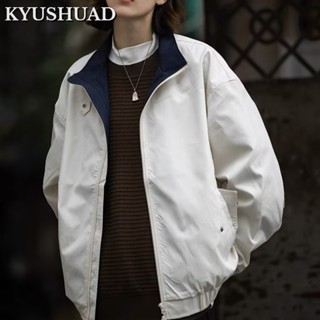 KYUSHUAD เสื้อแจ็คเก็ตทำงานปกเรียบง่ายสไตล์ญี่ปุ่นย้อนยุคใหม่สำหรับผู้ชายและผู้หญิงเสื้อโค้ททรงหลวมแบบพอดีตัวที่เป็นกลาง