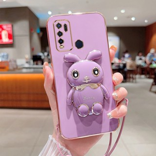 เคสโทรศัพท์มือถือ แบบบางพิเศษ ลายกระต่าย 6D พร้อมสายคล้อง หรูหรา สําหรับ Vivo Y50 Y30 Y30i Y72 5G Y52 5G Y51 2020 Y31 2021