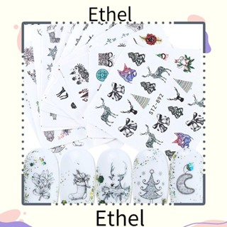 Ethel1 สติกเกอร์ตกแต่งเล็บ ลายกวาง เกล็ดหิมะ คริสต์มาส ฤดูหนาว 12 ชิ้น ต่อชุด