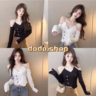 DODO*สินค้าใหม่พร้อมส่งจ้า!!เสื้อไหมพรมแขนยาว เปิดไหม ตกแต่งด้วยกระดุมทอง น่ารักๆเกาหลีๆ(U036)