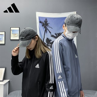 Adidas เสื้อแจ็กเก็ตกันลม ผ้าฝ้ายถัก 100% ปักลายโลโก้ สําหรับผู้ชาย และผู้หญิง