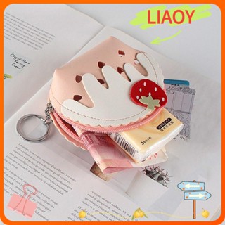 Liaoy กระเป๋าใส่เหรียญ หนัง PU ลายไอศกรีม สตรอเบอร์รี่ สําหรับผู้หญิง