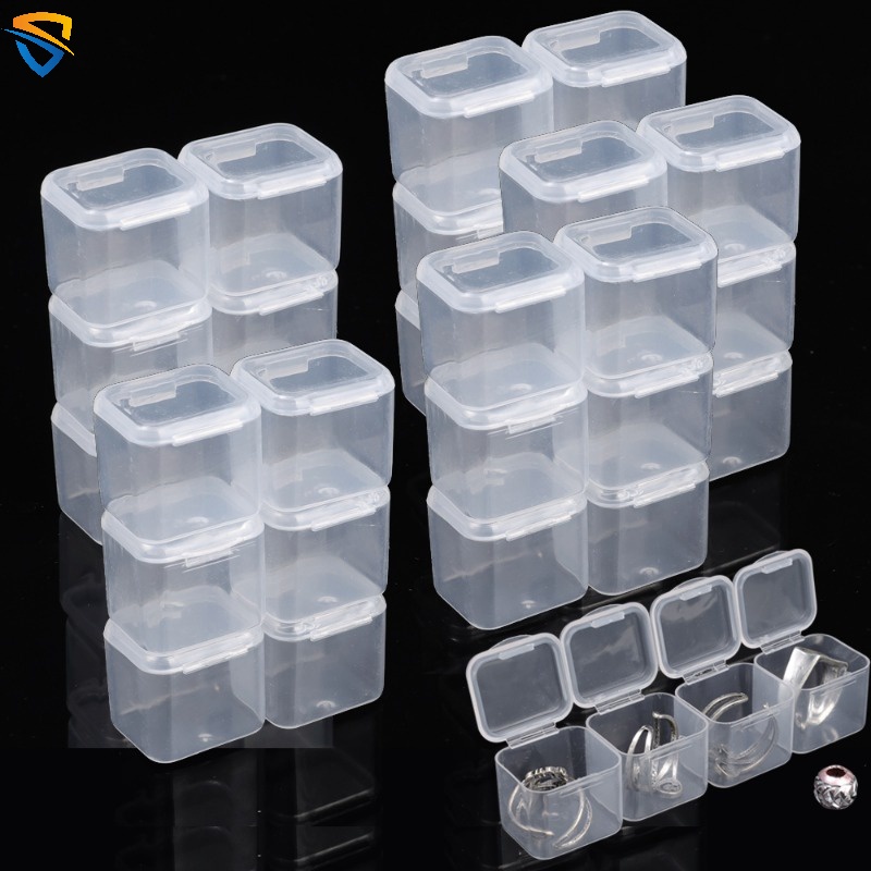กล่องพลาสติกใส ขนาดเล็ก พร้อมฝาปิด กันฝุ่น แบบพกพา สําหรับใส่เครื่องประดับ แหวน สร้อยคอ ลูกปัด