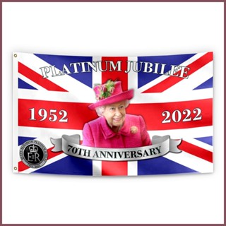 Queen Elizabeth II ธงแพลตตินัม Jubilee 2022 Union Jack Flag Featuring Her Majesty the Queen 70th gelhth