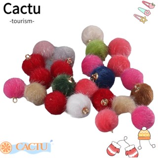 Cactu ต่างหูปอมปอม จี้ไฟเบอร์อัลลอย ขนเฟอร์ หลากสี เครื่องประดับ DIY