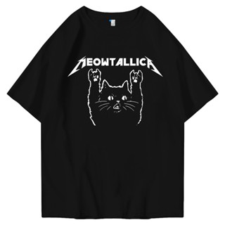 Hi VABA เสื้อยืด โอเวอร์ไซซ์ Meowtallica | เสื้อยืด สไตล์สตรีท สําหรับชาย และหญิง