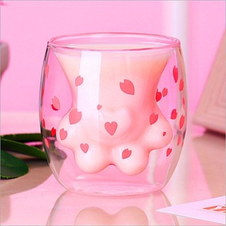 Hot Sale# Creative double-layer insulated glass coffee cup High Borosilicate Tea Cup home cute transparent cat claw Internet Celebrity Cup 8cc