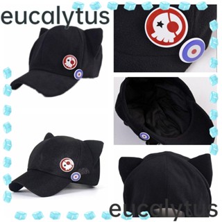 Eucalytus1 หมวกเบสบอล คอสเพลย์อนิเมะ หูแมว หมวกขนแกะขั้วโลก ตราบุคลิกภาพ หมวกยอดแหลม สีดํา ของเล่นสําหรับเด็ก