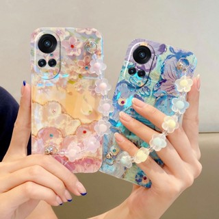 เคสOPPO Reno10 Reno10 Pro Reno 10 Pro+ 5G มือถือ ซิลิโคนนิ่ม ลายภาพวาดสีน้ํามัน รูปดอกไม้ ระยิบระยับ พร้อมสายคล้องมือ สําหรับ เคสโทรศัพท์OPPO Reno10 Pro 5G