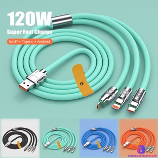 สายชาร์จเร็ว 6a 120w 3 ใน 1 พอร์ต Micro Usb Type C สำหรับ Iphone 14 13 Samsung Xiaomi Huawei AUBESSTECHSTORE AUBESSTECHSTORE