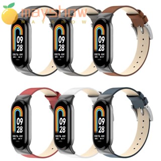Mayshow สายนาฬิกาข้อมือ สายหนัง PU พร้อมตัวเชื่อมต่อโลหะ แบบเปลี่ยน สําหรับ Mi Band 8 Smart Band