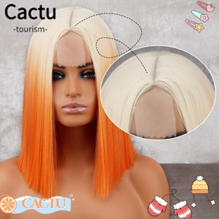 Cactu วิกผมบ๊อบสังเคราะห์ ทนความร้อน สีส้ม สําหรับผู้หญิง