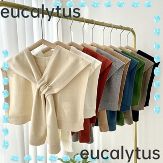 Eucalytus1 ผ้าคลุมไหล่ ผ้าพันคอ ผ้าถัก ผูกปม สีพื้น แฟชั่นสําหรับผู้หญิง