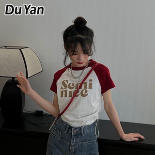 Du Yan เสื้อยืด แขนสั้น เปิดไหล่ สีพื้น สําหรับผู้หญิง