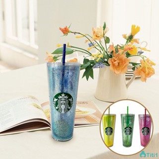 Starbucks Plastic Pink Glitter Reusable Plastic With Lid And Straw Cold Cup710ml/24oz TH1