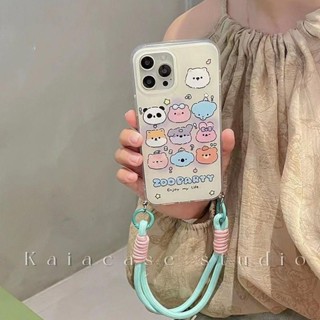 เคสโทรศัพท์มือถือ ซิลิโคนนิ่ม กันกระแทก ลายการ์ตูนสัตว์น่ารัก พร้อมสายคล้อง สําหรับ Iphone 14Promax 13 11 12