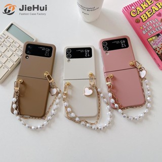 Jiehui เคสโทรศัพท์มือถือแฟชั่น ประดับไข่มุก สําหรับ Samsung Z Flip4 Z Flip3