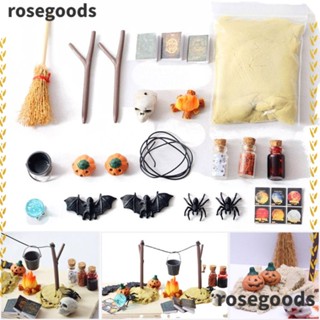 Rosegoods1 ชุดของเล่นสยองขวัญ รูปหัวกะโหลก ค้างคาว หัวฟักทอง ขนาดเล็ก 1/6 1/12 สําหรับตกแต่งบ้านตุ๊กตา ฮาโลวีน DIY