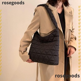 Rosegoods1 กระเป๋าสะพายไหล่ กระเป๋าถือ ผ้าฝ้าย ทรงสี่เหลี่ยม จุของได้เยอะ สีพื้น สําหรับสตรี