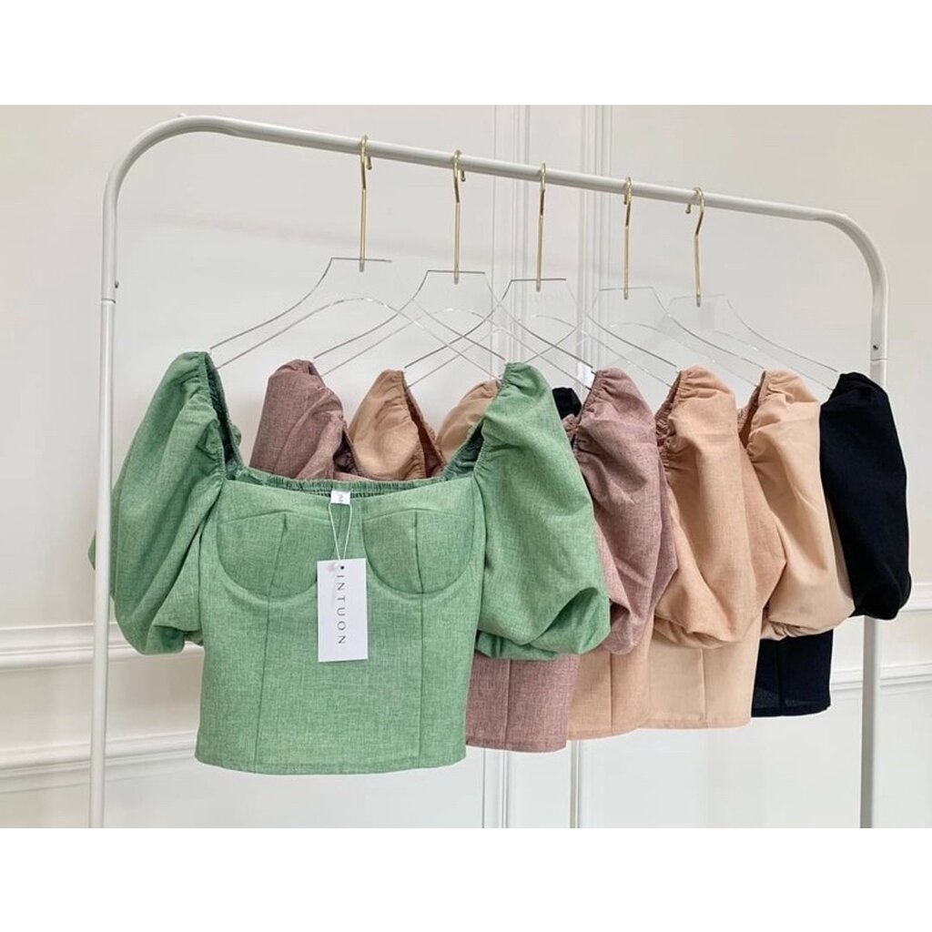 (ตัวสุดท้าย) เสื้อครอปแขนสเมิร์ฟ Tag INTUON✨Wewaขายดี เสื้อครอปแขนตุ๊กตา ชุดไปคาเฟ่ ชุดไปเที่ยว - รูปที่ 5