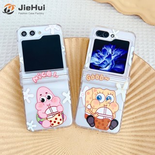 Jiehui เคสโทรศัพท์มือถือแฟชั่น ลาย Spongebob สําหรับ Samsung Z Flip5 Z Flip4 Z Flip3 Patrick (ครบชุดสามชิ้น)