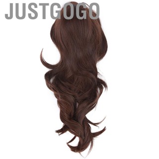 Justgogo 61cm Lady Brown Long Curly Wig HeatResistant Synthetic Mid-length