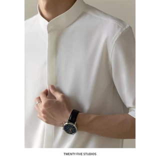 MANSTR ใหม่ เสื้อเชิ้ตแขนห้าส่วน 3 4 ผ้าเรยอน สีขาว ดํา เขียว สไตล์เกาหลี เหมาะกับฤดูร้อน สําหรับผู้ชาย