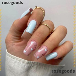 Rosegoods1 เล็บปลอม ถอดออกได้ ขอบสีดํา สไตล์ฝรั่งเศส DIY 24 ชิ้น