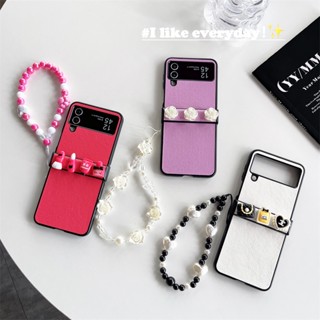 เคสโทรศัพท์มือถือหนัง ฝาพับ ลายดอกคามิเลีย พร้อมสายคล้องมือ สําหรับ Samsung Z Flip 5 zflip 3 4