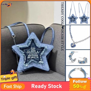 พร้อมส่ง LeHo กระเป๋าเป้สะพายหลัง ผ้ายีน ปักลายตัวอักษร Y2K