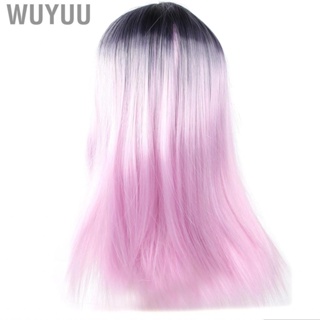 Wuyuu Long Straight Wig  Heat Resistant Natural Looking Wigs Black Pink Gradient Color for Daily Party Halloween Role Play