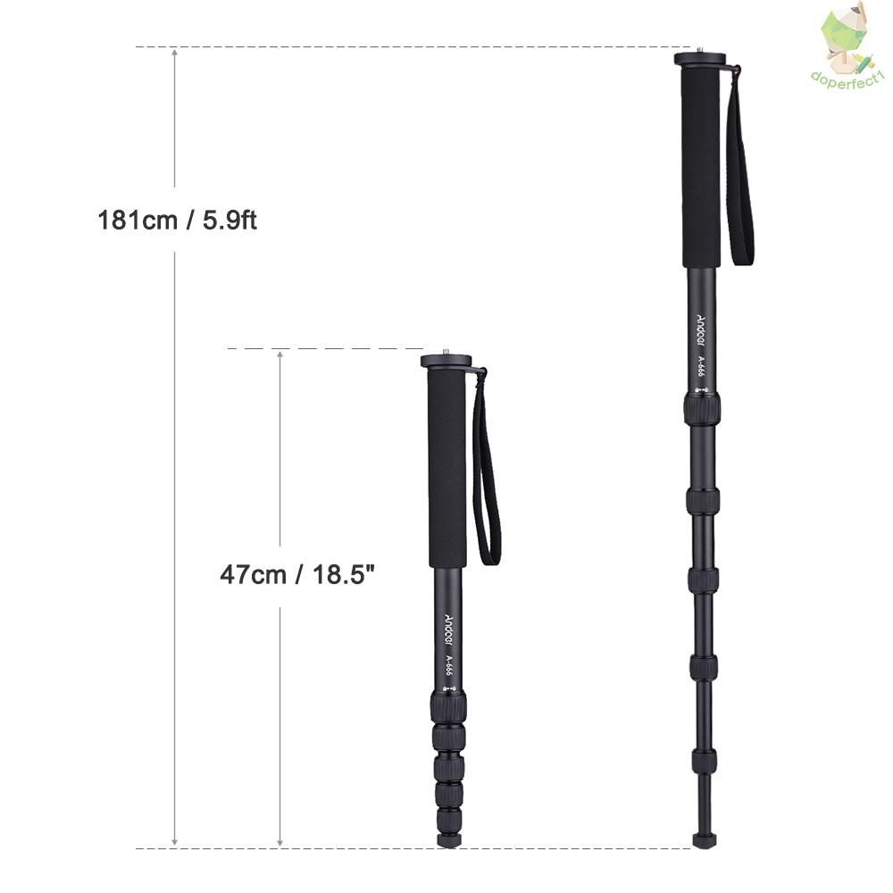 Andoer A-666 ขาตั้งกล้องอลูมิเนียม 181 ซม. 5.9 ฟุต 6 ส่วน โหลด 10 กก. /2 มา -8.9