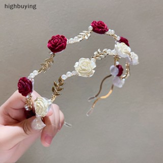 [highbuying] ที่คาดผม ดอกกุหลาบ หรูหรา เครื่องประดับผม ที่คาดผม เด็กผู้หญิง วินเทจ โลหะ ดอกไม้ มุก สีแดง สีขาว กุหลาบ มงกุฏ ที่คาดผม ใหม่ พร้อมส่ง