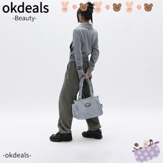 Okdeals กระเป๋าสะพายไหล่ กระเป๋าถือ ทรงโท้ท 2 สาย สีเทา น้ําหนักเบา จุของได้เยอะ สําหรับผู้ชาย และผู้หญิง