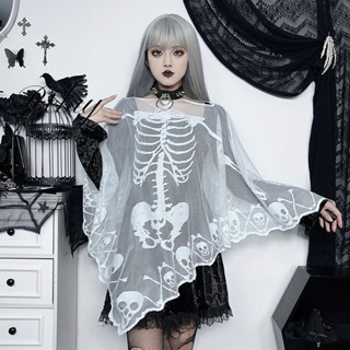 Rekiy ใหม่ เสื้อคลุม ผ้าลูกไม้ ลายกะโหลก สีเข้ม สําหรับผู้หญิง 2023