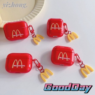 เคสหูฟัง TPU แบบนิ่ม พิมพ์ลาย McDonalds เรืองแสง ป้องกันการสูญหาย สีแดง สําหรับ Airpods Pro 2 3 1