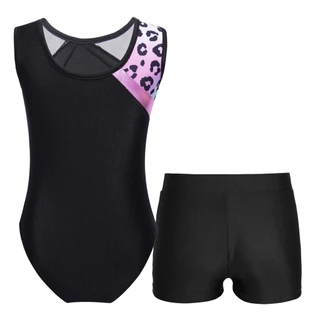 Yeahdor เด็กผู้หญิงแขนกุด Patchwork พิมพ์ Leotard พร้อมกางเกงขาสั้นคาดเอวด้านหน้า V สําหรับเต้นรํายิมนาสติก Stage Performance