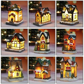 บ้านตุ๊กตาจิ๋ว พร้อมไฟ สําหรับตกแต่งสวน คริสต์มาส