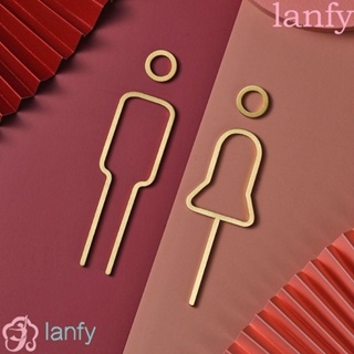 Lanfy สติกเกอร์ฉลากอะคริลิค 3D มีกาวในตัว สีทอง สําหรับติดตกแต่งประตูห้องน้ํา โรงแรม 1 คู่