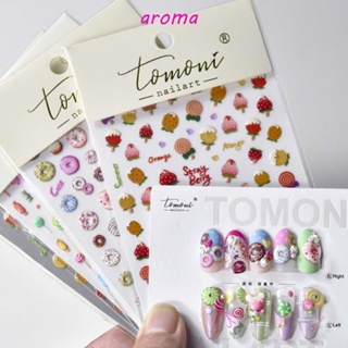 Aroma สติกเกอร์ติดเล็บเจลลี่ ผู้หญิง มีกาวในตัว ลายสนูปปี้ สุนัข โดนัท ตกแต่งเล็บ