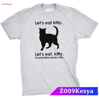 เสื้อแขนสั้น เสื้อไม่ต้องรีด tshirt แขนสั้นโอเวอร์ไซส์ เสื้อยืดเด็กชาย Crazy Dog T-Shirts Lets Eat Kitty T Shirt Funny