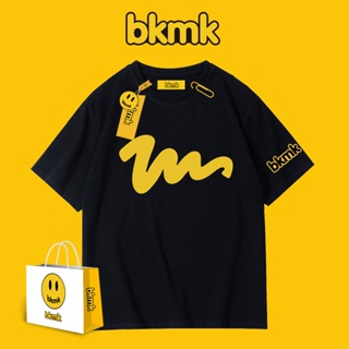 Bkmk เสื้อยืดลําลอง ผ้าฝ้าย แขนสั้น พิมพ์ลายหน้ายิ้ม ทรงหลวม แฟชั่นฤดูใบไม้ผลิ ฤดูร้อน สําหรับผู้ชาย