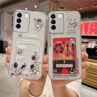 ใหม่ เคสโทรศัพท์มือถือ ซิลิโคนนิ่ม TPU ลายการ์ตูนนักบินอวกาศน่ารัก พร้อมกระเป๋าใส่บัตร แฟชั่น สําหรับ VIVO V27E V27 PRO V25E V25 PRO Y02 Y22 Y22S Y16 Y35 V27E