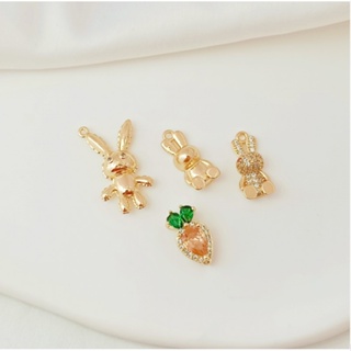 จี้สร้อยคอ สร้อยข้อมือ รูปกระต่ายน่ารัก แครอท ชุบทอง 14k ประดับเพทาย แฮนด์เมด DIY